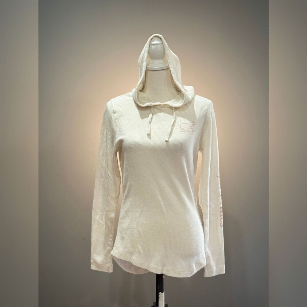 Ivory Vineyard Vines Waffle Knit Hooded L/S Top Size S EUC